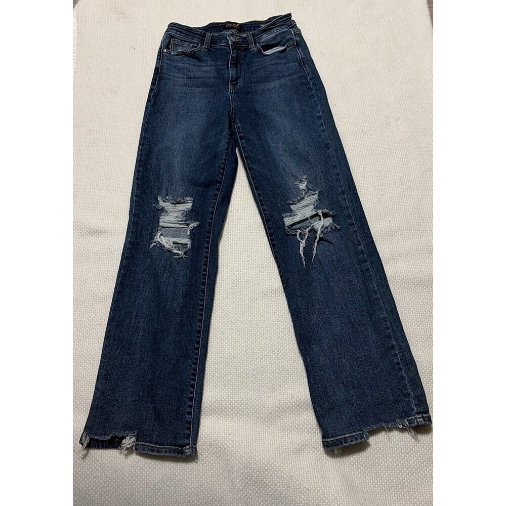 Judy Blue Los Angeles Size 7/28 Straight Fit Distressed Dark Wash Jeans